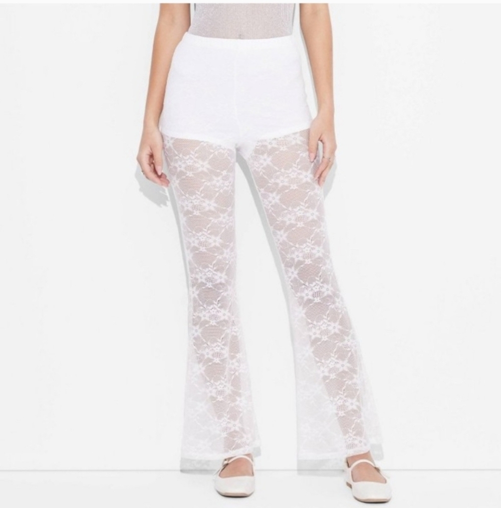 Women's Mid-Rise Flare Sheer Lace Pants - Wild Fable White XXS